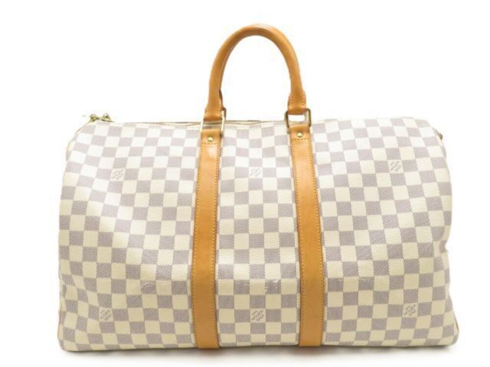 LOUIS VUITTON Bag Keepall Bandouliere Damier Azur White Boston Canvas White